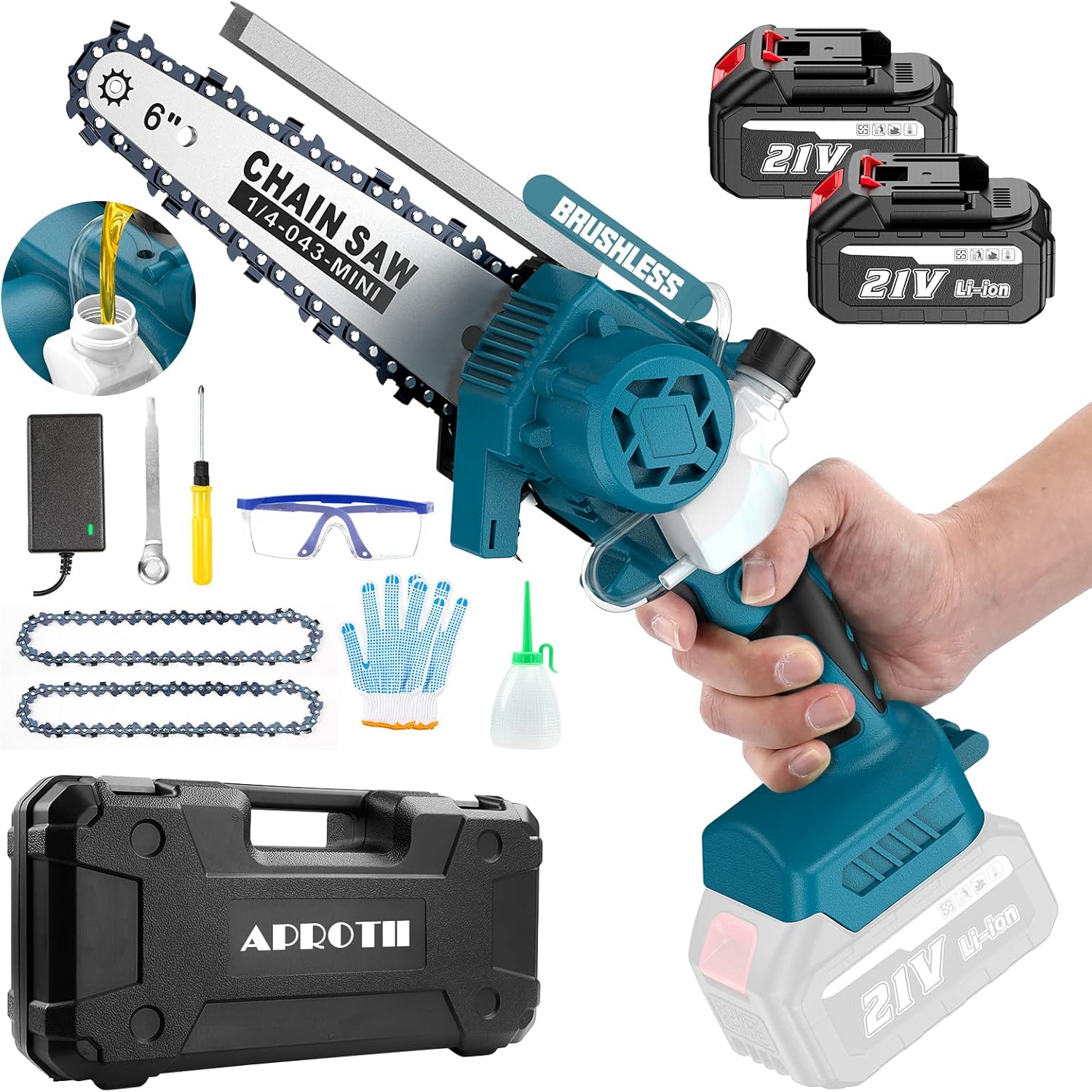 𝟮*𝟰𝟬𝟬𝟬𝙢𝘼𝙝 Mini Chainsaw Cordless 6 Inch,APROTII Brushless Battery