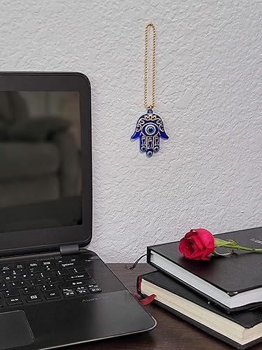 Miniatura 4 de LUCKBOOSTIUM Hamsa - Amuleto de mano de buena suerte y protección azul, blanco y negro, para colgar contra el mal de ojo, accesorios para espejo de