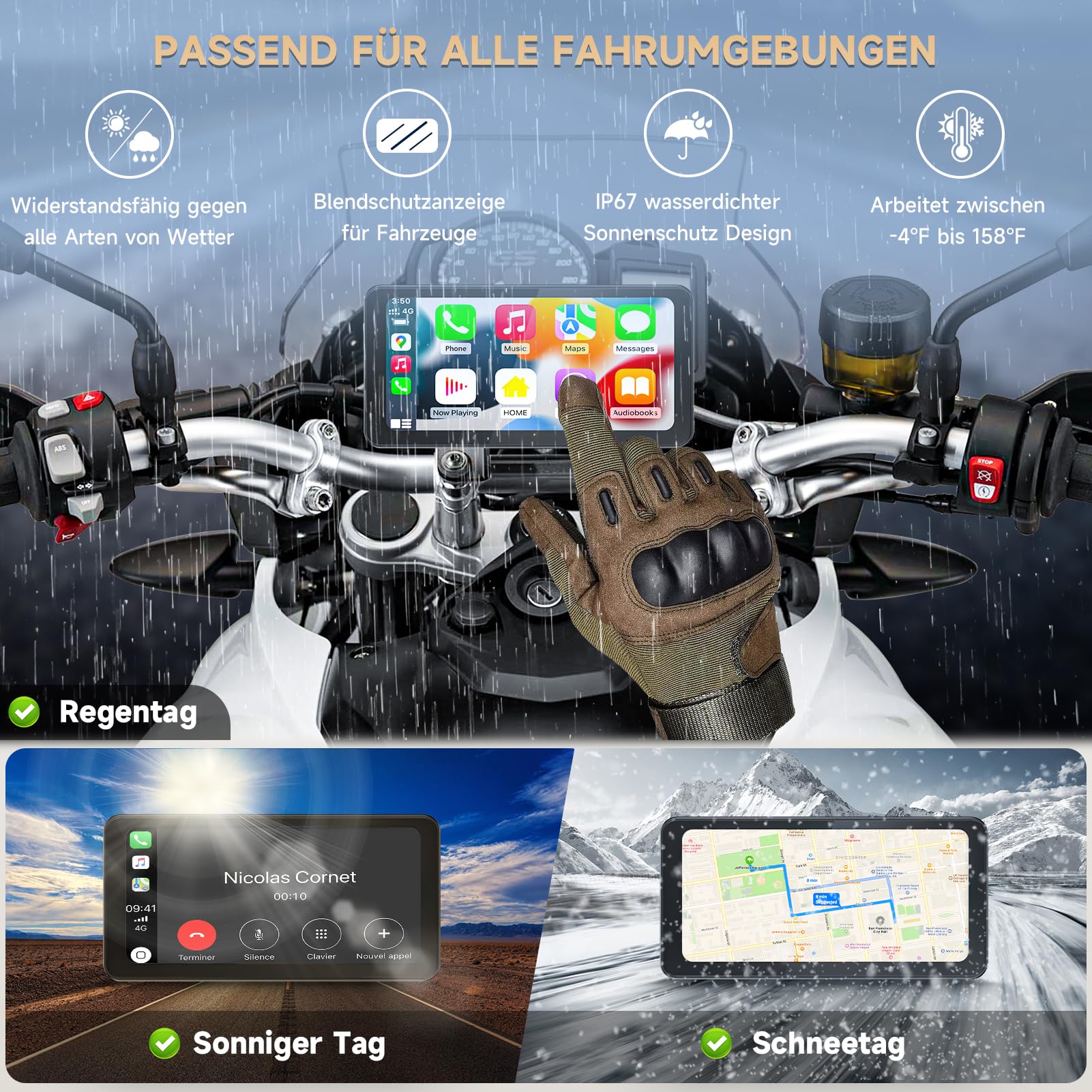 Spedal CL871 6.25" Motorrad CarPlay & Android Auto Bildschirm, Ganzkörper Wasserdicht, GPS Navigation für Motorrad, Bluetooth, Siri/G00gle Assistent (CL871)