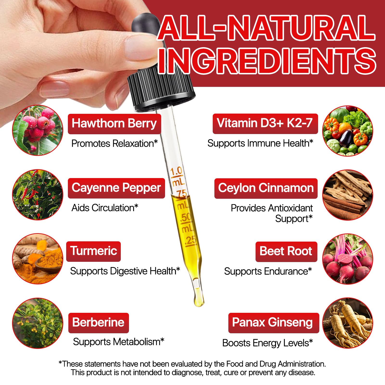 Cayenne Pepper Drops, Liquid Cayenne Pepper, Cayenne Health Supplements, Cayenne Pepper Hawthorn Beet Root Turmeric Curcumin, Vitamin K2 & D3, Vegan-Friendly- 2 Fl Oz — Amazon image 3