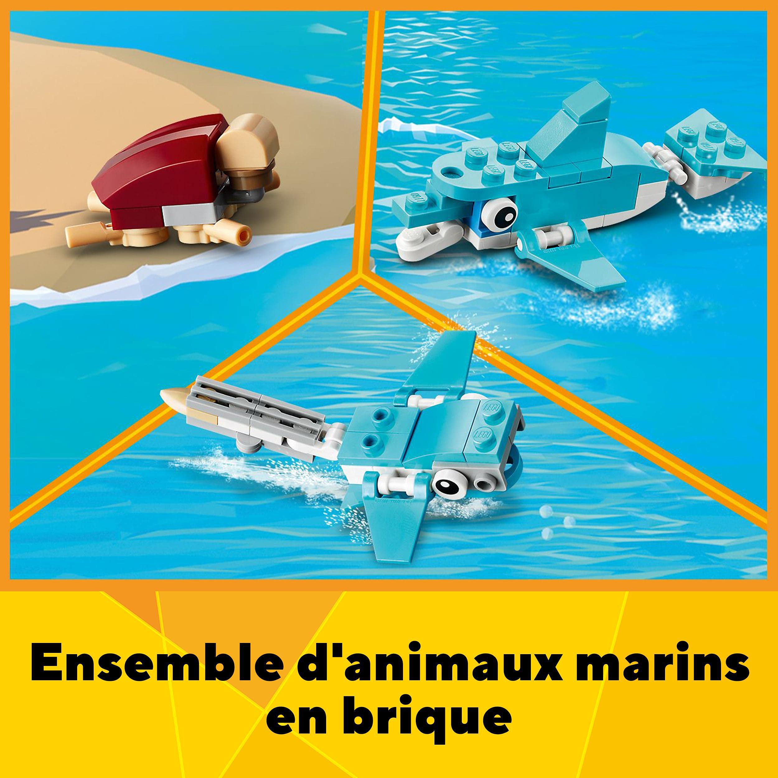 LEGO 31118 Creator 3-en-1 La Maison sur la Plage du Surfeur, Jeu de Construction, Figurines Animaux Marins, Piscine, Idée Cadeau Enfants 8 Ans et Plus