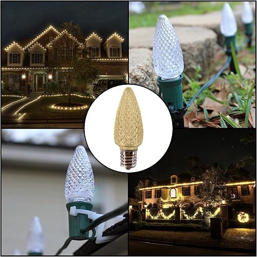 Miniatura 4 de Bombillas LED C9 de repuesto de color blanco cálido suave (paquete de 25) bombillas de Navidad de repuesto con forma de vela facetada de grado