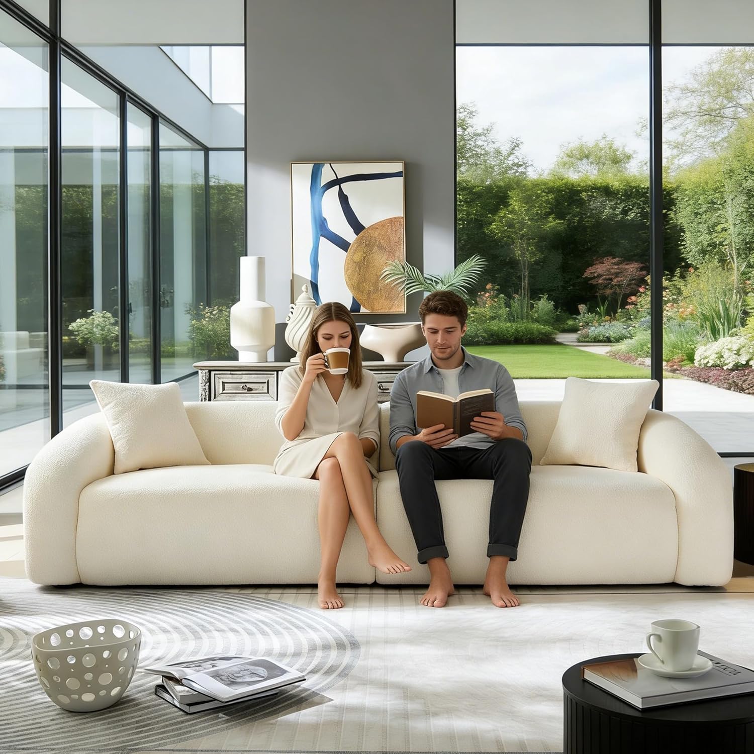 104.3" Modern Sectional Sofa Couch,Comfortable Small Space Sofa,Modular Couch for Living Room,3 Seater,Solid Wood Frame,Spacious Seating for Living Room,Apartment,Family,White