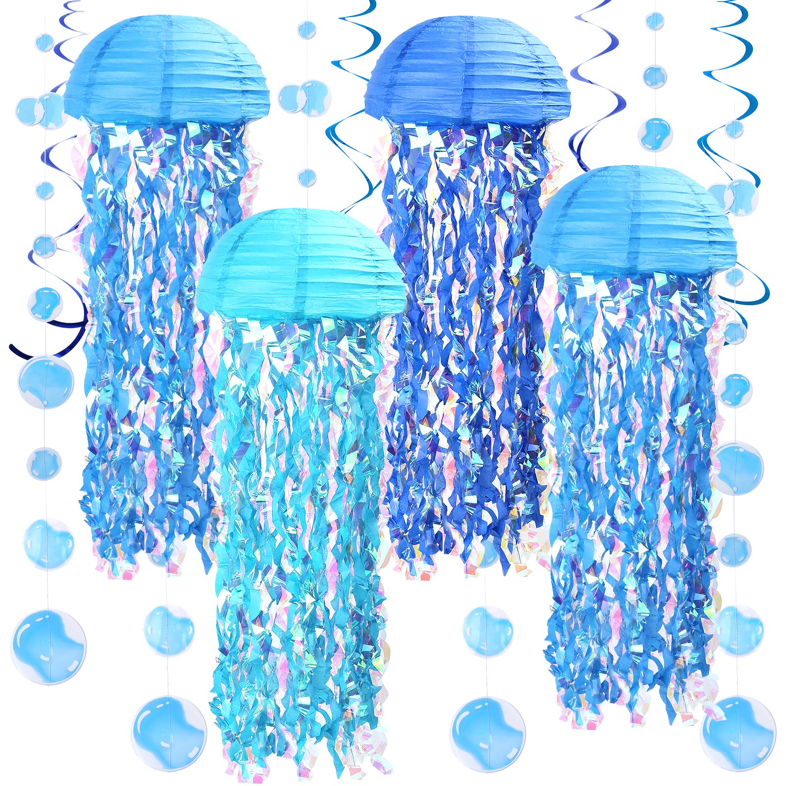 Joymee Jellyfish Decor Blue Hanging Jelly Fish Paper Lanterns Transparent Bubble Garlands Mermaid Party Decorations Under The Sea Ocean Baby Shower Birthday Party Supplies Gifts for Women Girls