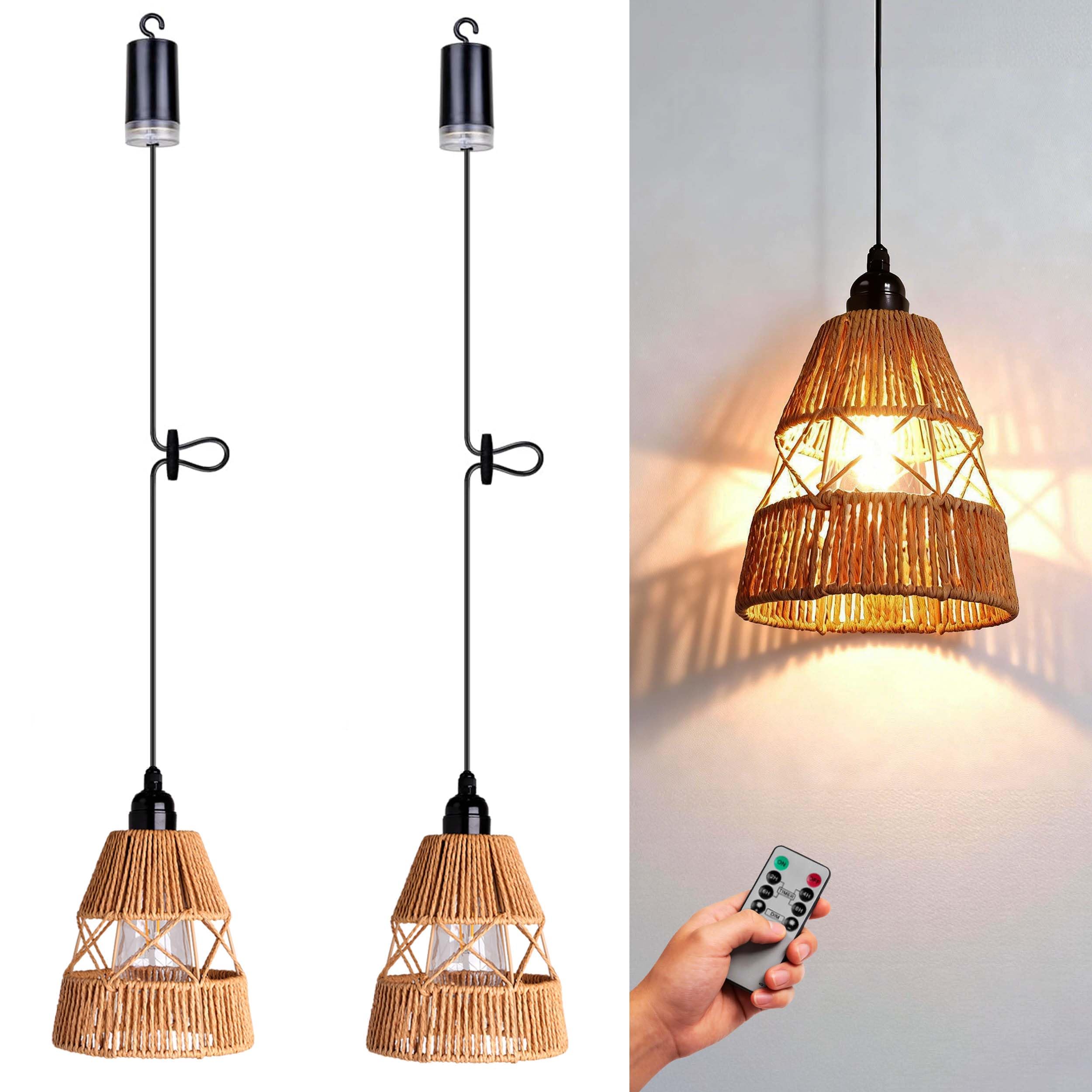 AVAMERY Battery Operated Chandelier Outdoor Waterproof, 2 Pack Hanging Pendant Light with Remote Control for Gazebo, Pergola, Porch, Balcony, Shed,