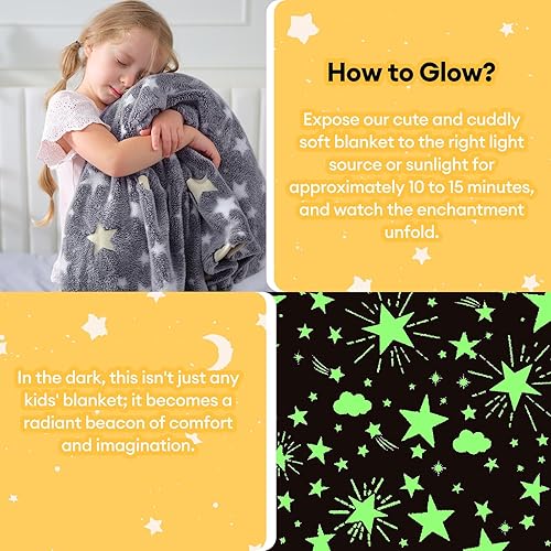 Miniatura 2 de Touchat Manta que brilla en la oscuridad para niñas y niños, regalos únicos para niños y niñas en Halloween, Navidad, cumpleaños, manta de franela