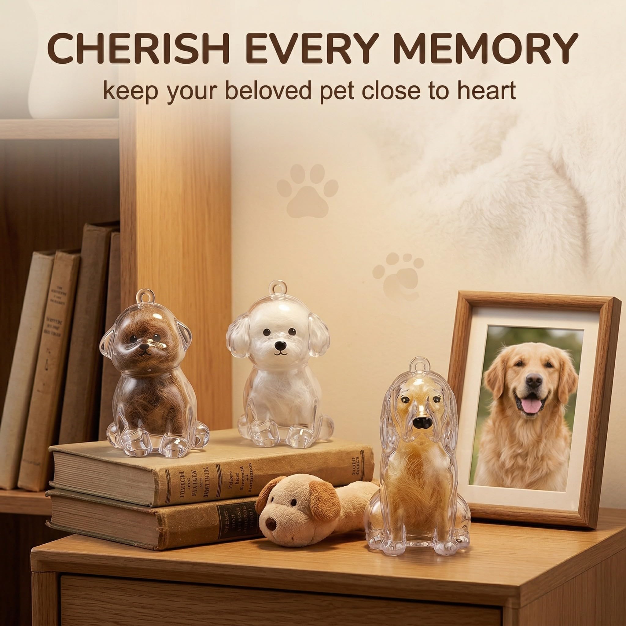 Set di 3 Ciondoli Porta Pelo Cane Ricordo, Mini Contenitore Commemorativo per Peli Animali (Teddy, Bichon e Golden Retriever), Souvenir Portatile in Plastica per Amanti dei Cani