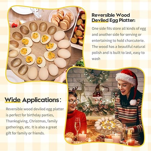 Miniatura 12 de Lounsweer Plato reversible de madera para huevos y charcutería, bandeja gruesa para huevos de gallina, para encimera, refrigerador, huevos