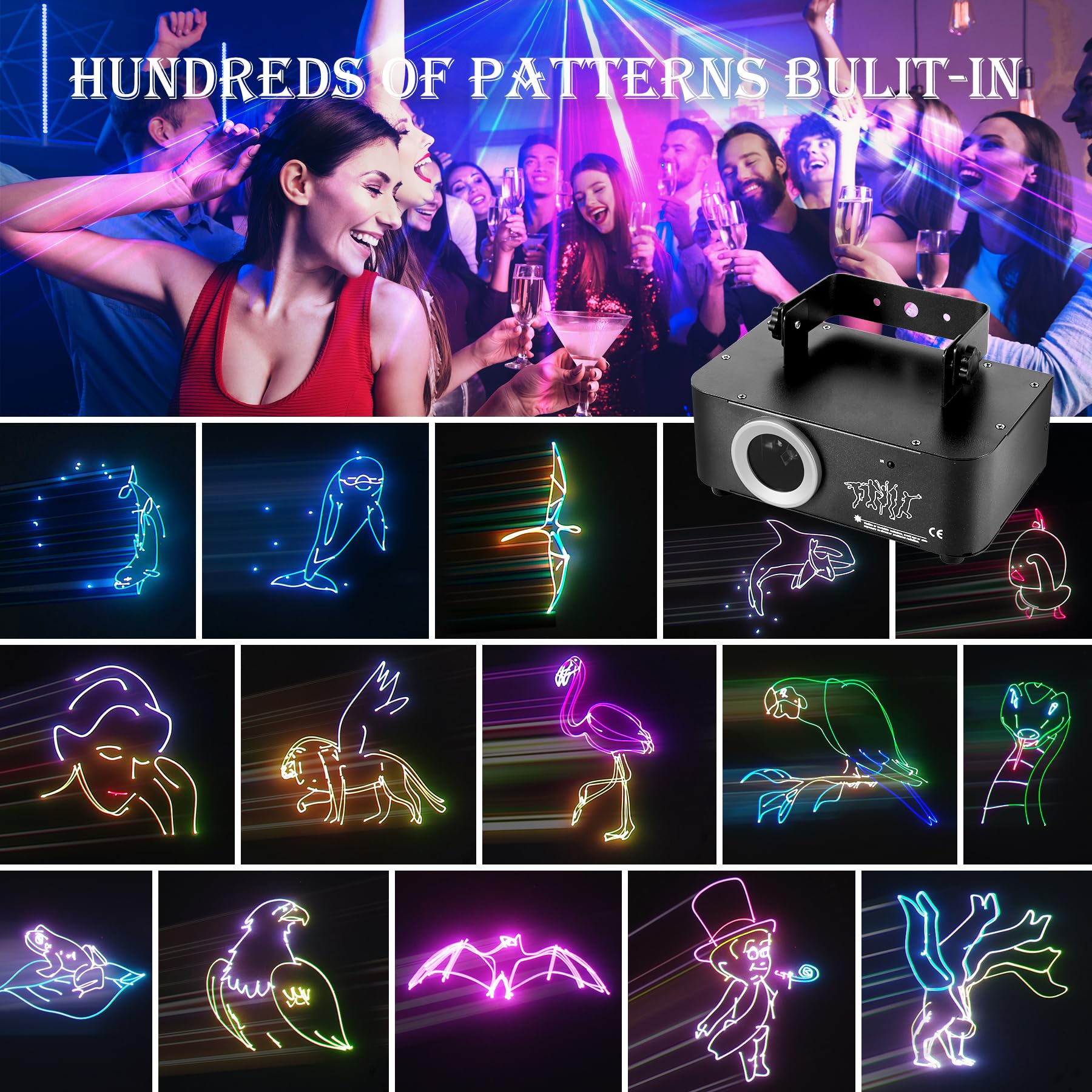 DJ Luci Discoteca, 3D Discoteca Luci, Musica Attivata dal Suono Luci Discoteca, RGB Proiettore Animato DJ Discoteca, con Telecomando, DMX Effetto Spotlight per Spettacoli Dal Vivo, Natale, Bar