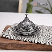 Vista 3 de Alisveristime Juego de té turco hecho a mano Zamzam para servir vasos, platillo, bandeja y cuchara (negro auténtico)