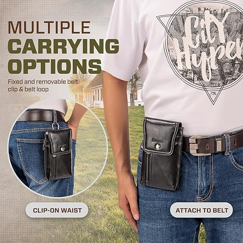 Miniatura 6 de Hengwin Funda de Cinturón de Cuero Genuino Compatible con iPhone 16 Plus 14 Plus 13 Pro Max 12 Pro Max Samsung Galaxy A54 S25 Ultra S24+ S23+ S22+