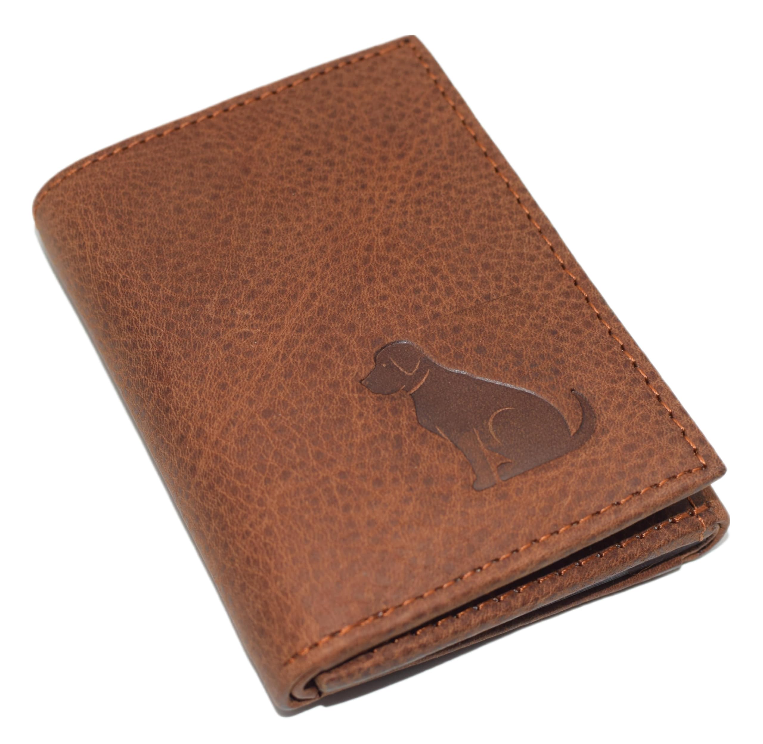 MARSHAL Genuine Leather Dog RFID Blocking Bifold Trifold Wallet for Men (Trifold)