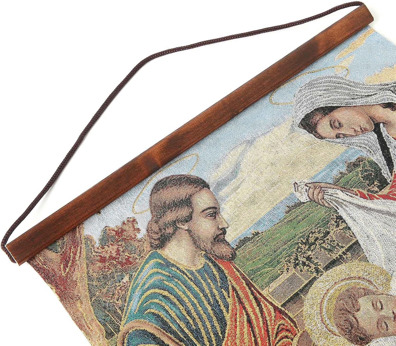 HZMAN Holy Family Jesus Mary Joseph Painting Retro Handmade Weave Wall Art Decor Aesthetic Picture for Living Room Bedroom Wood Framed 16x12.5 inch