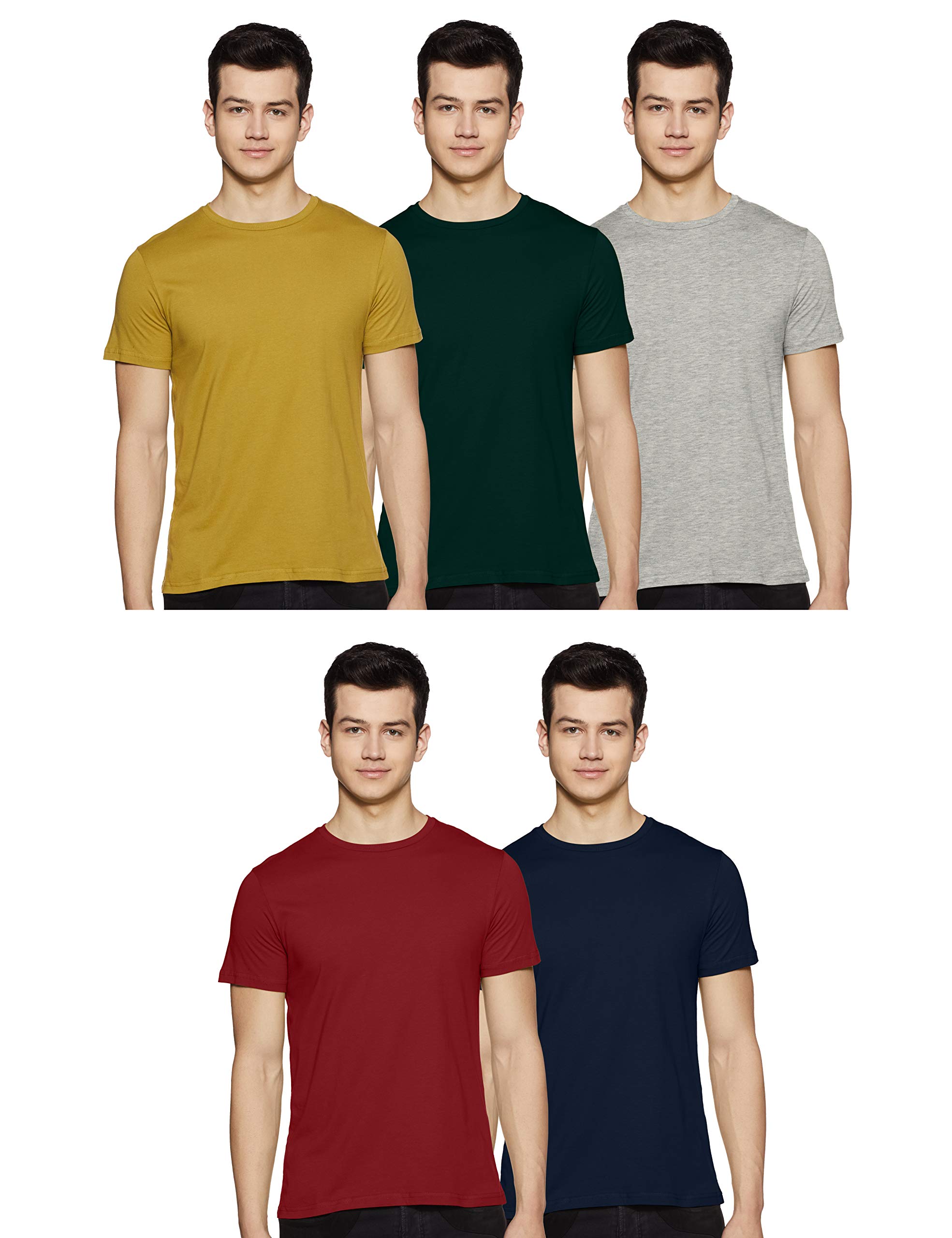 Amazon Brand - SymbolMen Regular Round Neck T-Shirt, Pack of 5
