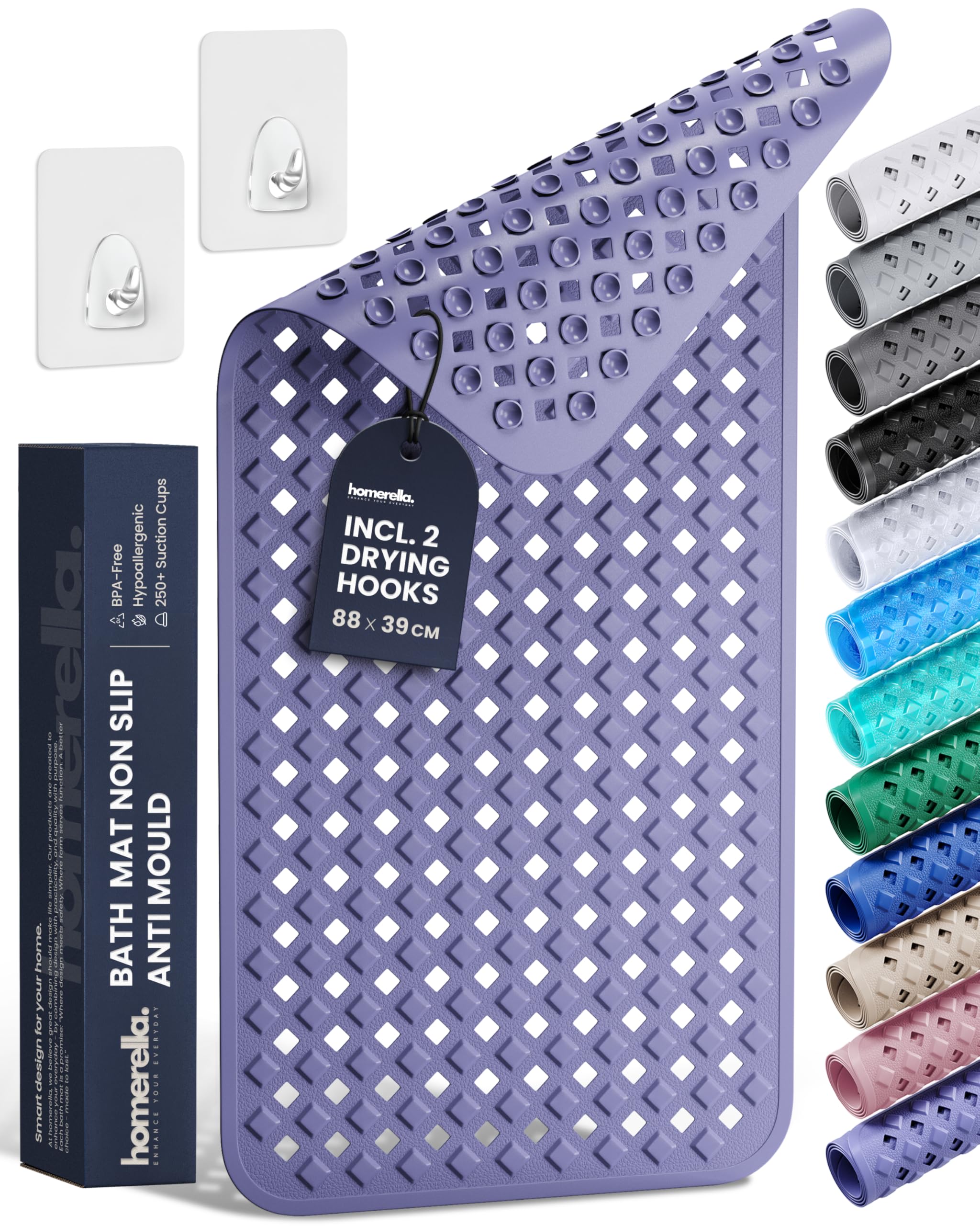 Bathtub Mat Non Slip Anti Mould 88x39cm - homerella® Shower Mat Machine Washable & BPA free, Shower Mat Non Slip Anti Mould, Anti Slip Bath Mat, Shower Mats for Inside Shower and Tub