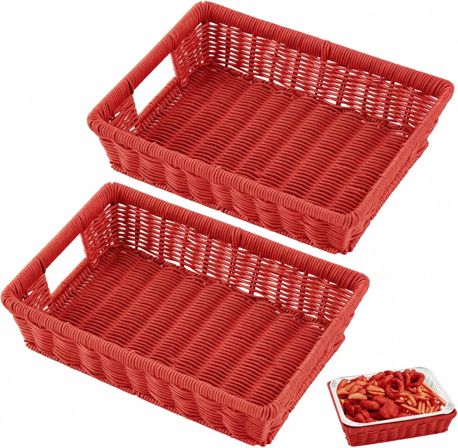 Marsui 4 Pcs Wicker Serving Baskets for 9 X13 Inch Foil Pans, Decorative Serving Tray for Hot Dishes, Bread, Casseroles, Buffet & Catering (Brown)