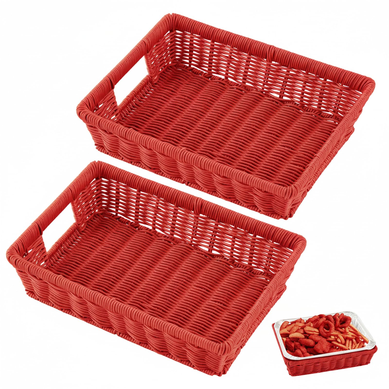 Marsui 2 Pcs Wicker Serving Baskets for 9x13 Inch Foil Pans, Christmas Red