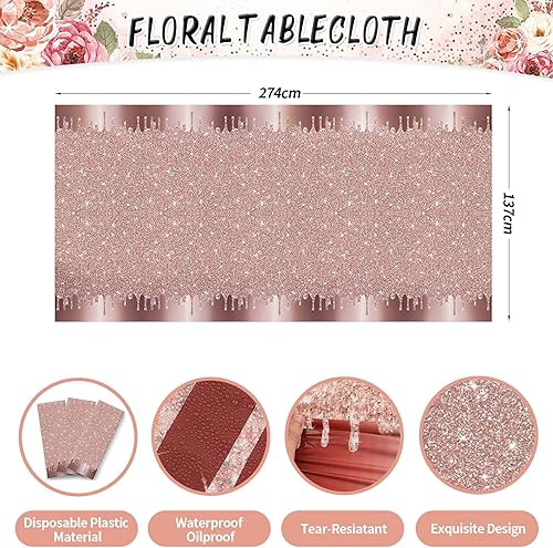 Miniatura 5 de Decoraciones florales de feliz cumpleaños para mujer, 131 piezas de suministros de fiesta de cumpleaños con flores de oro rosa, incluyendo telón de