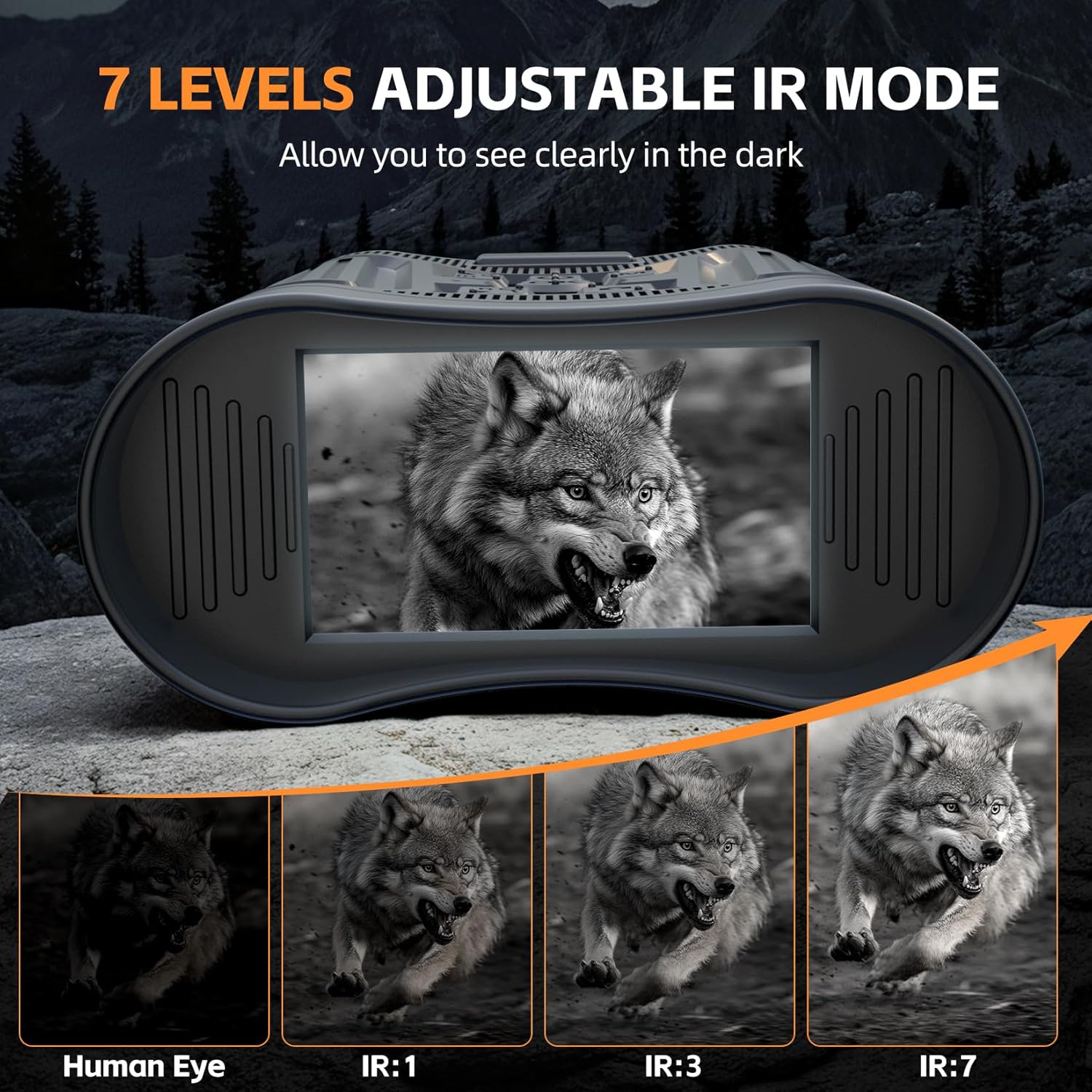 Night Vision Goggles, 4K HD Night Vision Binoculars with 7X Digital Zoom, 3'' HD Screen & Rechargeable Battery for Camping & Security, with 32GB TF Card for Photos and Videos, Gifts for Men Him Dad - Image 3