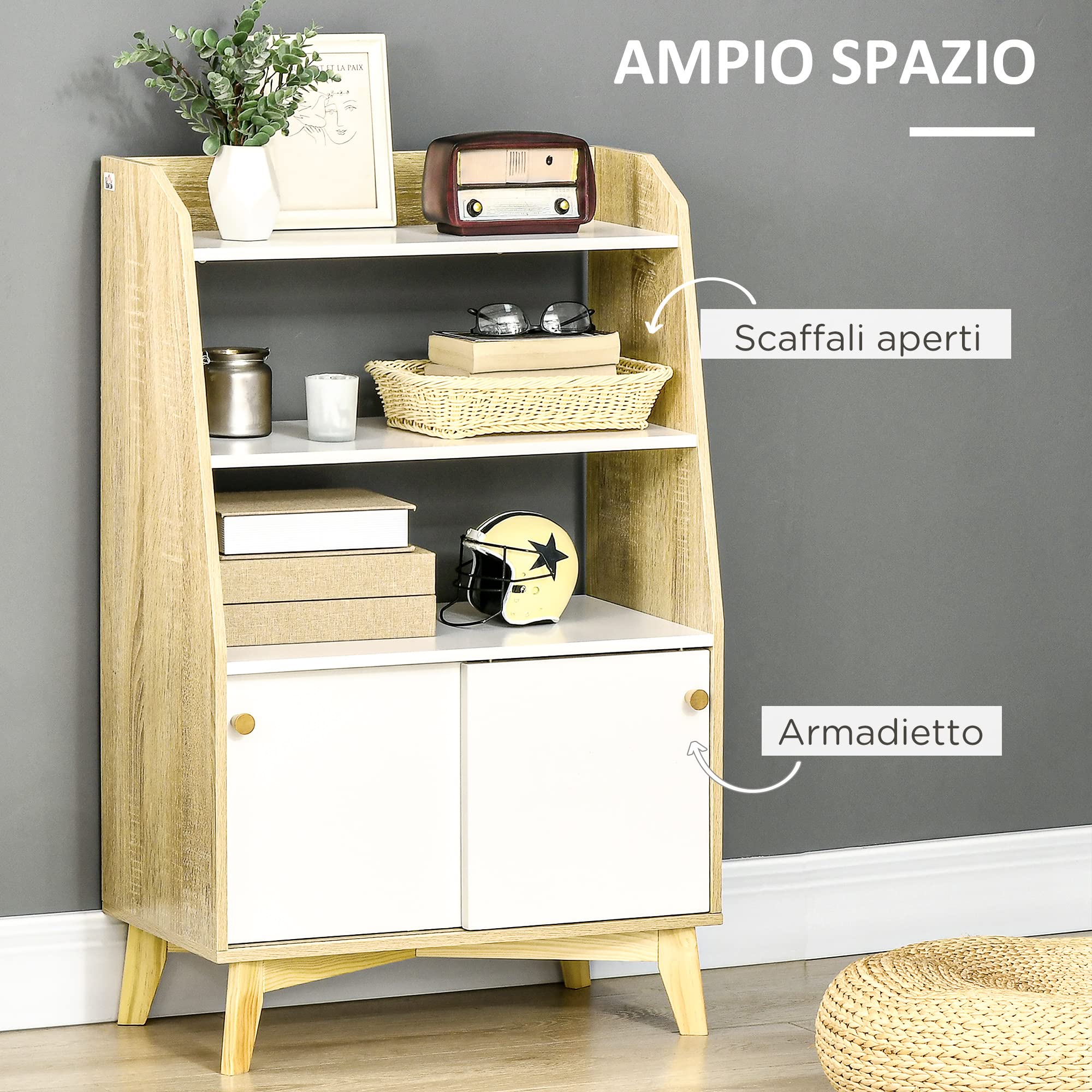 HOMCOM Mobile da Salotto Portaoggetti 58x30x93 cm Bianco e color Legno