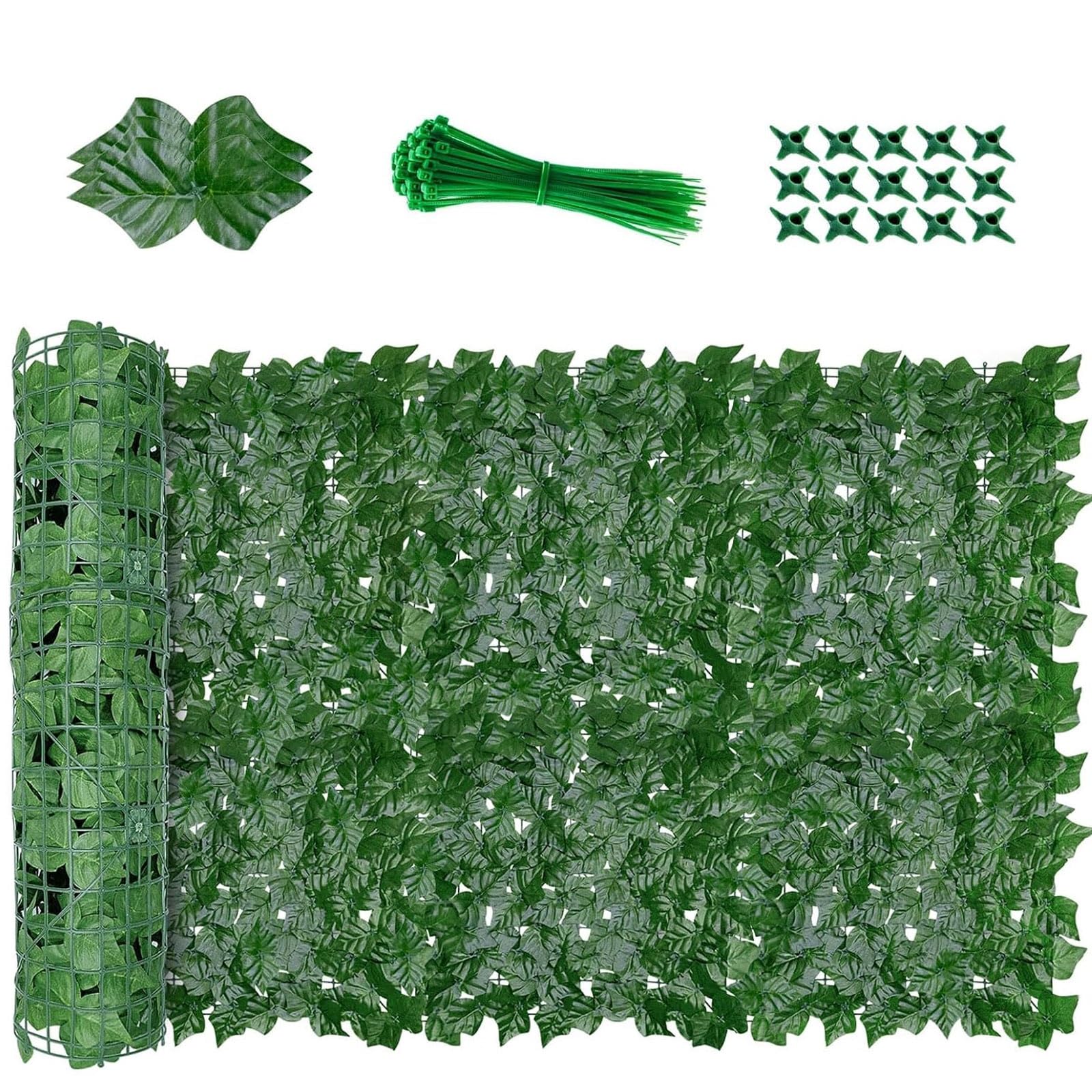 Esapaone - Seto artificial de 1,5 x 7 m, enrejado de hojas sintéticas para decoración de jardín, resistente a los rayos UV, fácil de instalar, solución de privacidad al aire libre