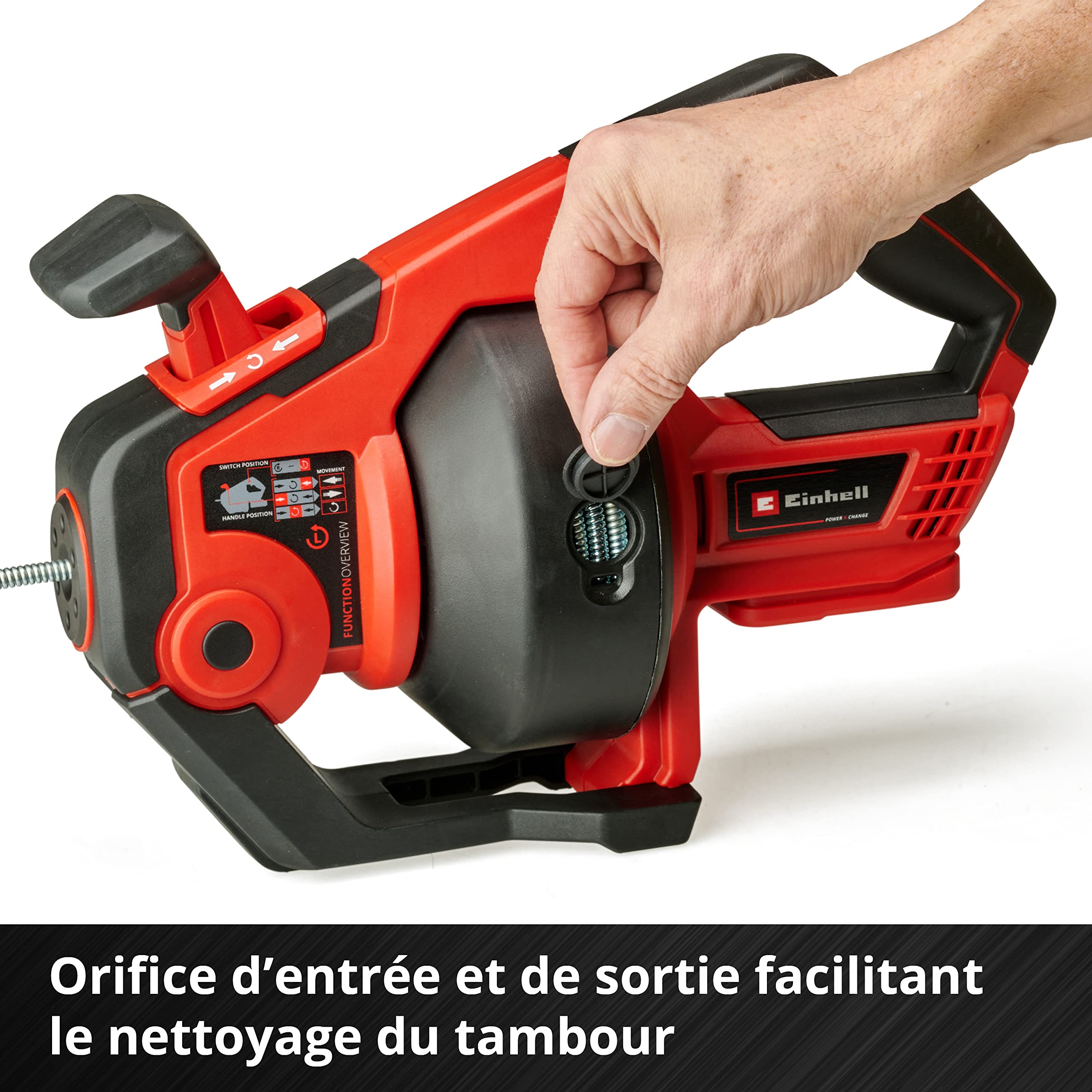 Einhell Furet déboucheur de canalisations sans fil TE-DA 18/760 Li-Solo Power X-Change (18 V, Li-Ion, long flexible spiralé de 7,6 m) Livré sans batterie ni chargeur