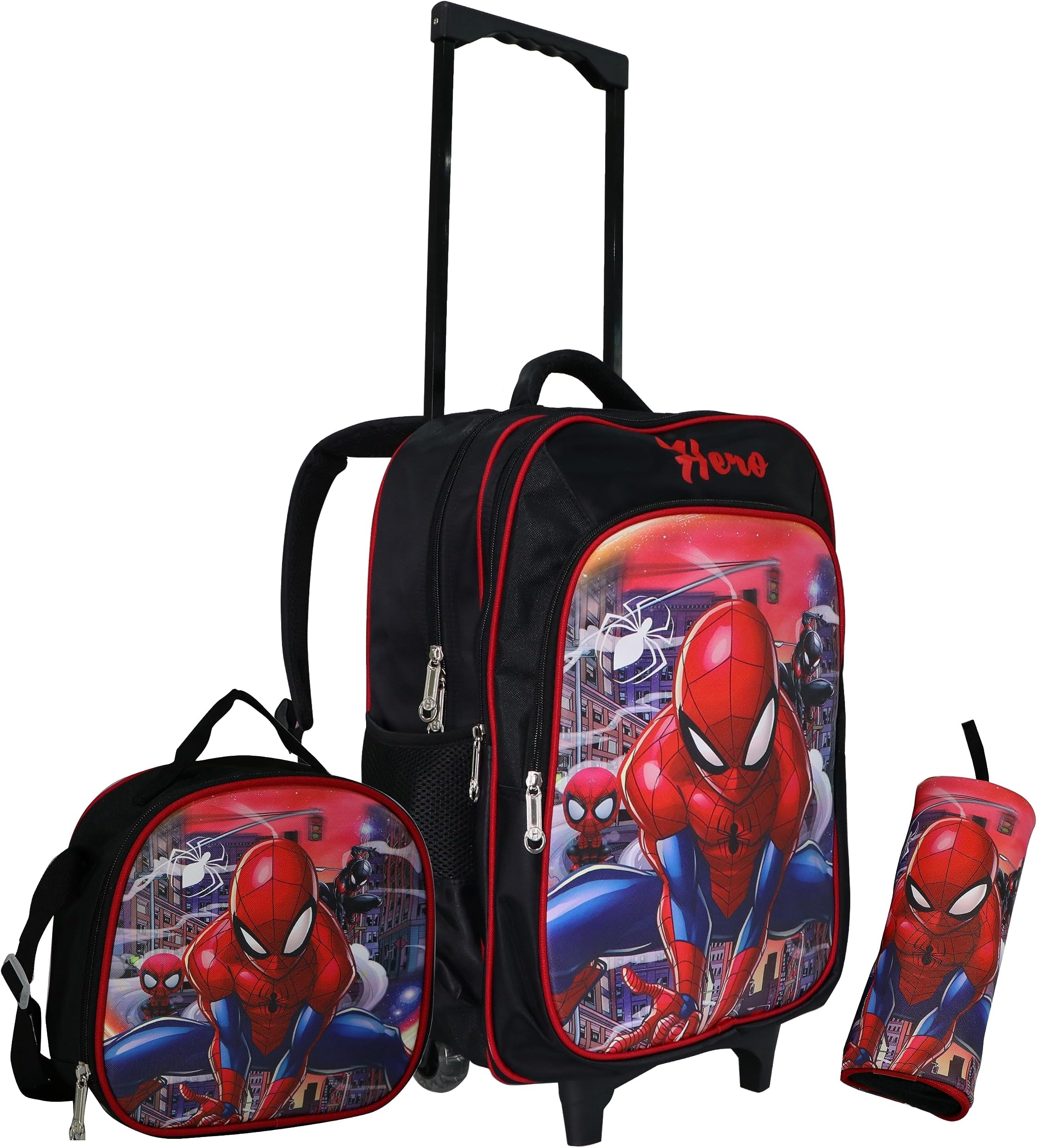 W WIRE'S School Rolling backpack All in one Set of 3, school bag set with Pencil case,lunch bag for boys and girls, back to school essential, trolley bag for school (24320-18)