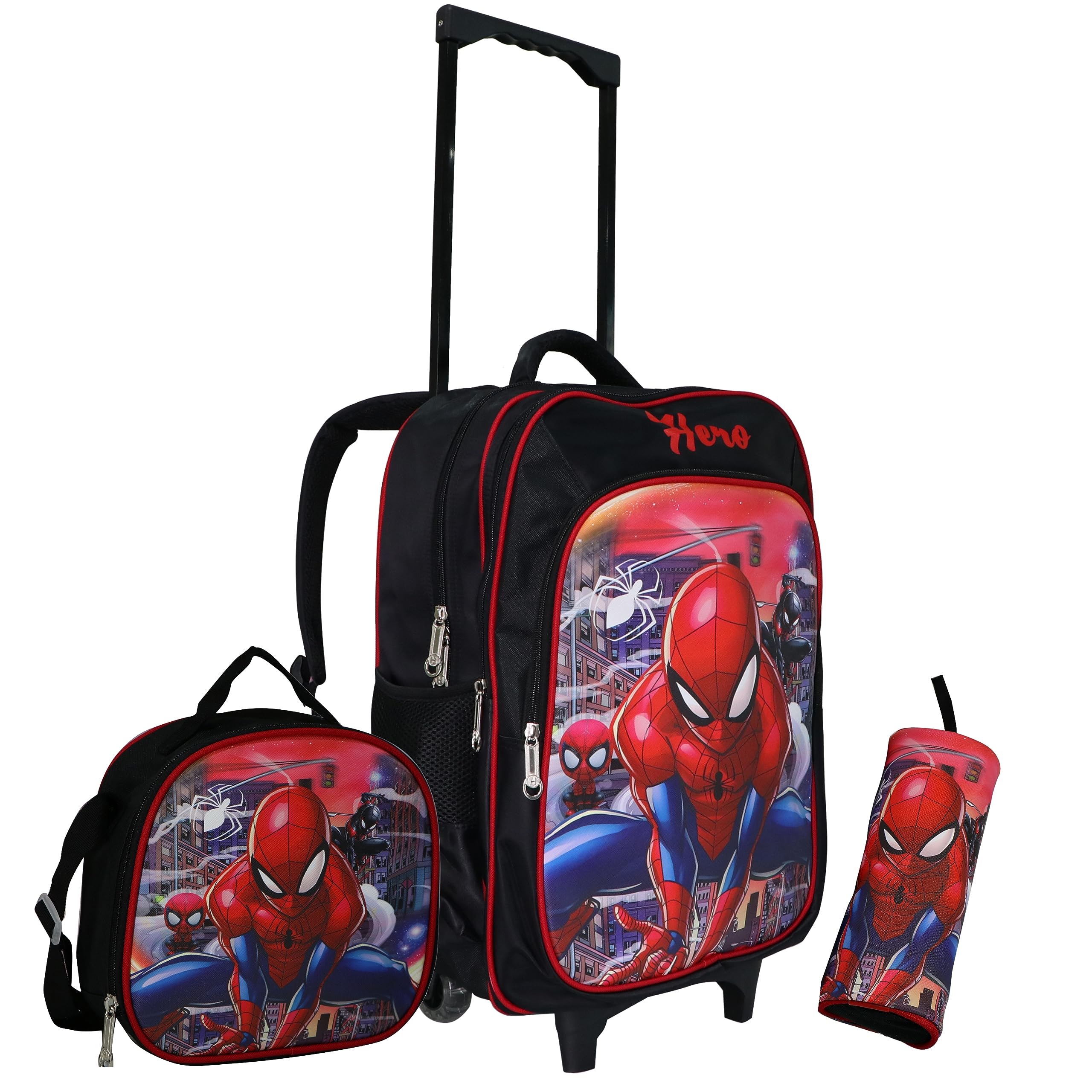 W WIRE'S School Rolling backpack All in one Set of 3, school bag set with Pencil case,lunch bag for boys and girls, back to school essential, trolley bag for school (24320-18)
