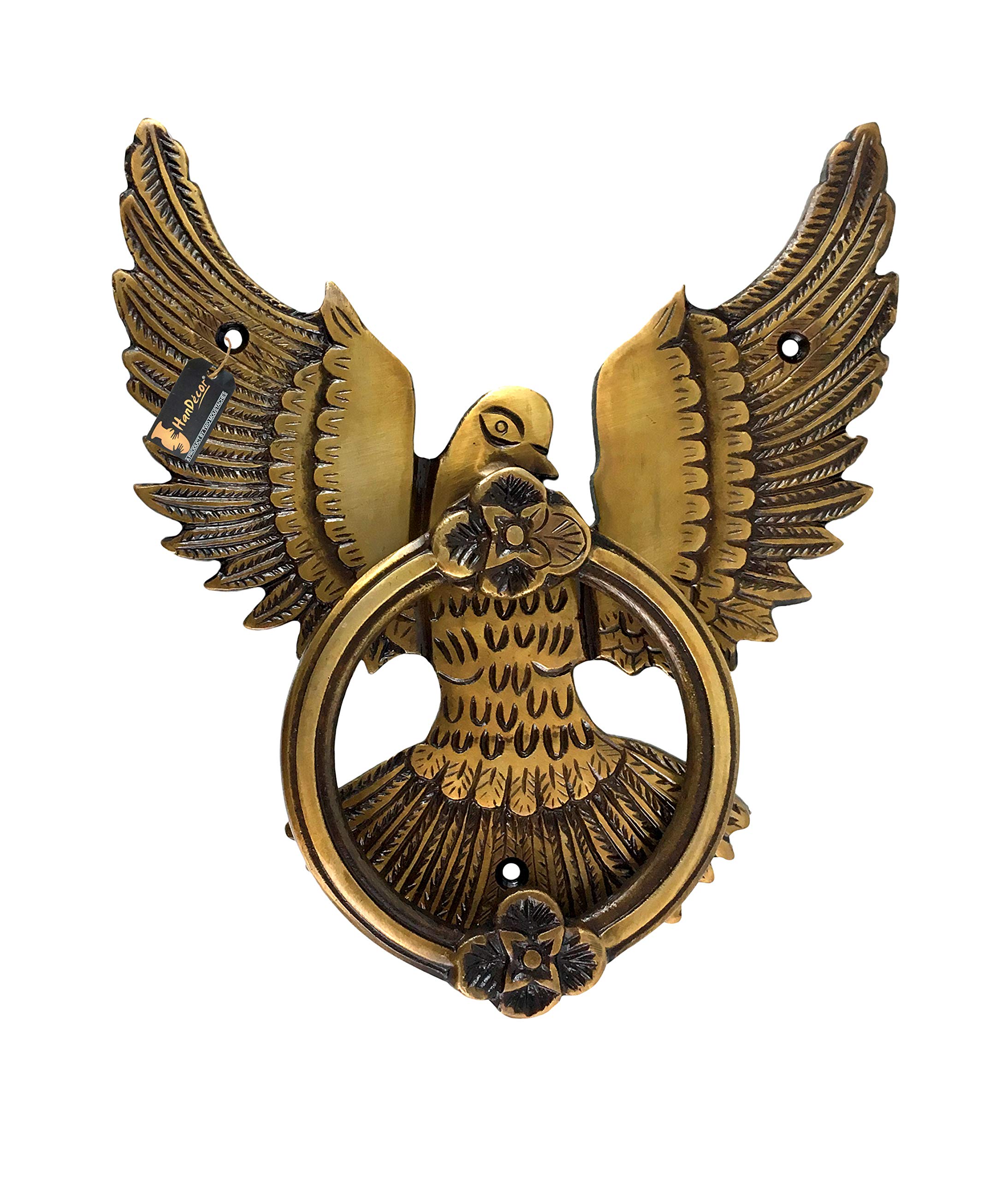 Two Moustaches Open Winged Eagle Design Brass Door Knocker (Multicolored), Standard, Pack of 1