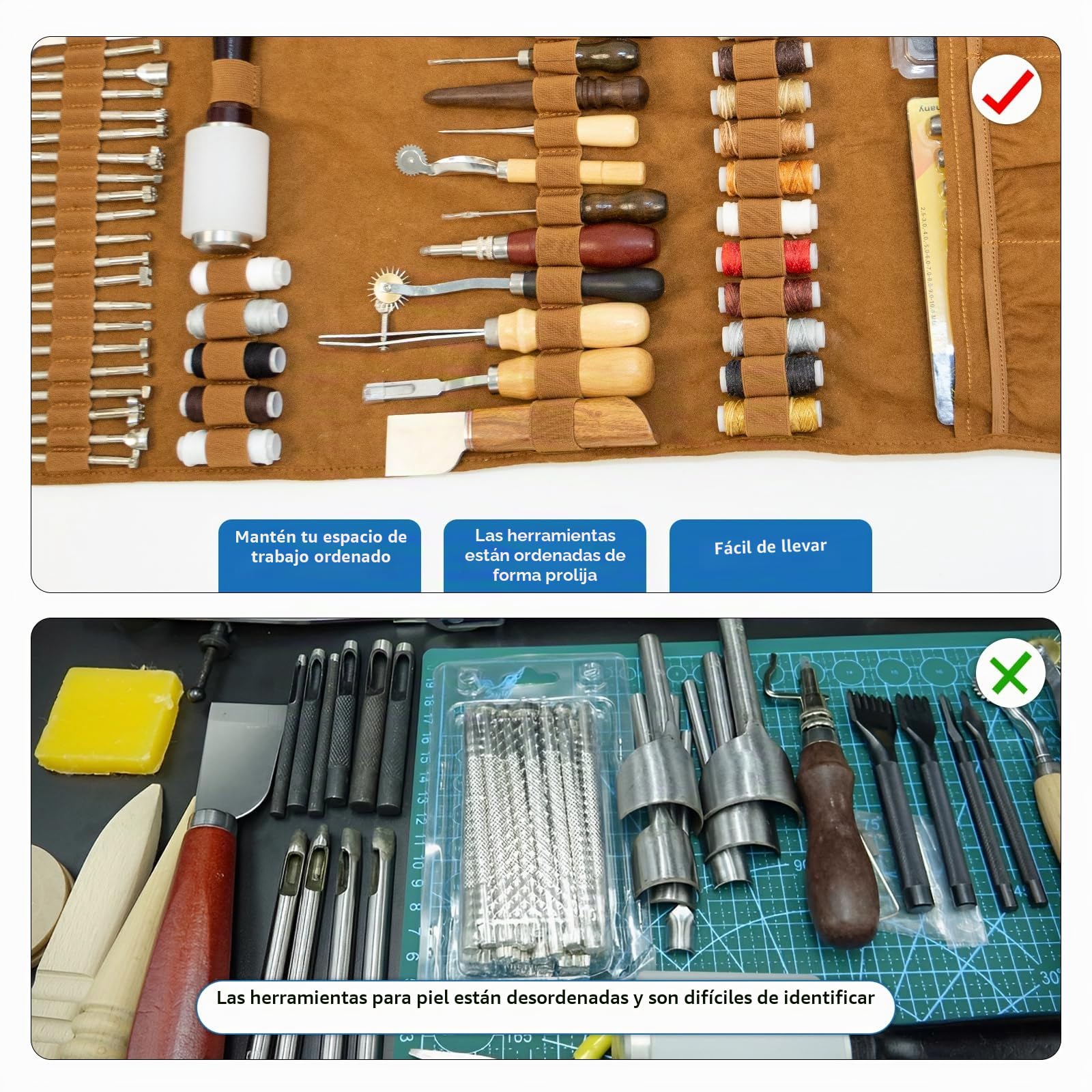 Kit de herramienta de cuero con bolso y herramientas para estampar, costura, tallar y perforar cuero