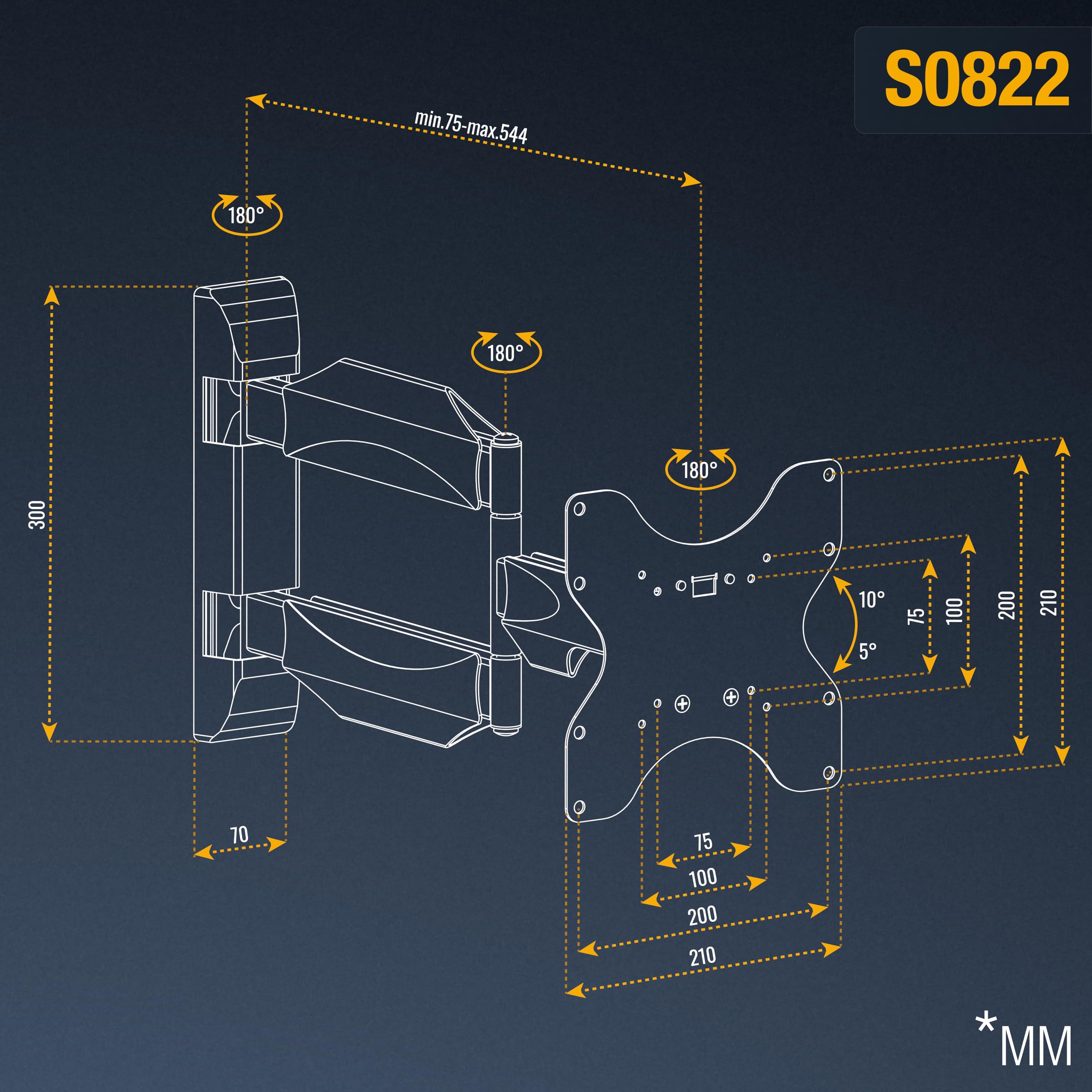 RICOO S0822 Supporto TV da parete Staffa TV 32-55 pollici per 32 43 50 55 pollici girevole inclinabile fino a 60 kg max VESA 200x200