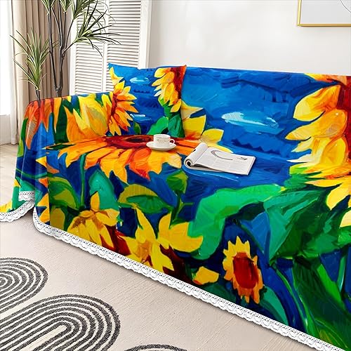 Miniatura 4 de Funda protectora de muebles de girasol para sofá de 3 cojines, resistente a las manchas