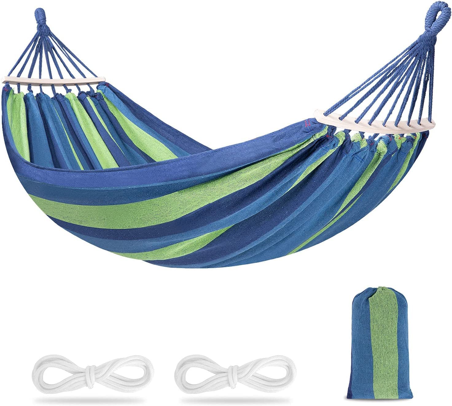 Portable Tree Hammock with Detachable Spreader Bar Lightweight Hammock Quilted Fabric Hammock Outdoor Hammock Camping Hammock Portable Double Hammock (Blue)-image-5