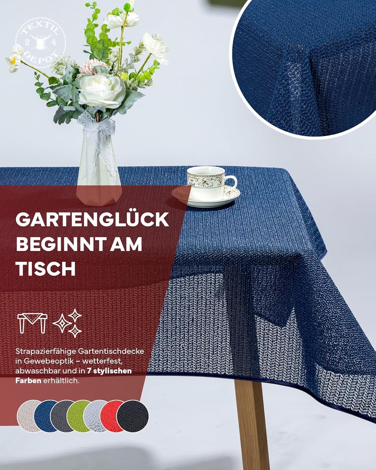 Tovaglia da giardino con orlo, lavabile, per giardino, balcone e terrazza, resistente alle intemperie (Blu, 140 x 180 cm ovale)