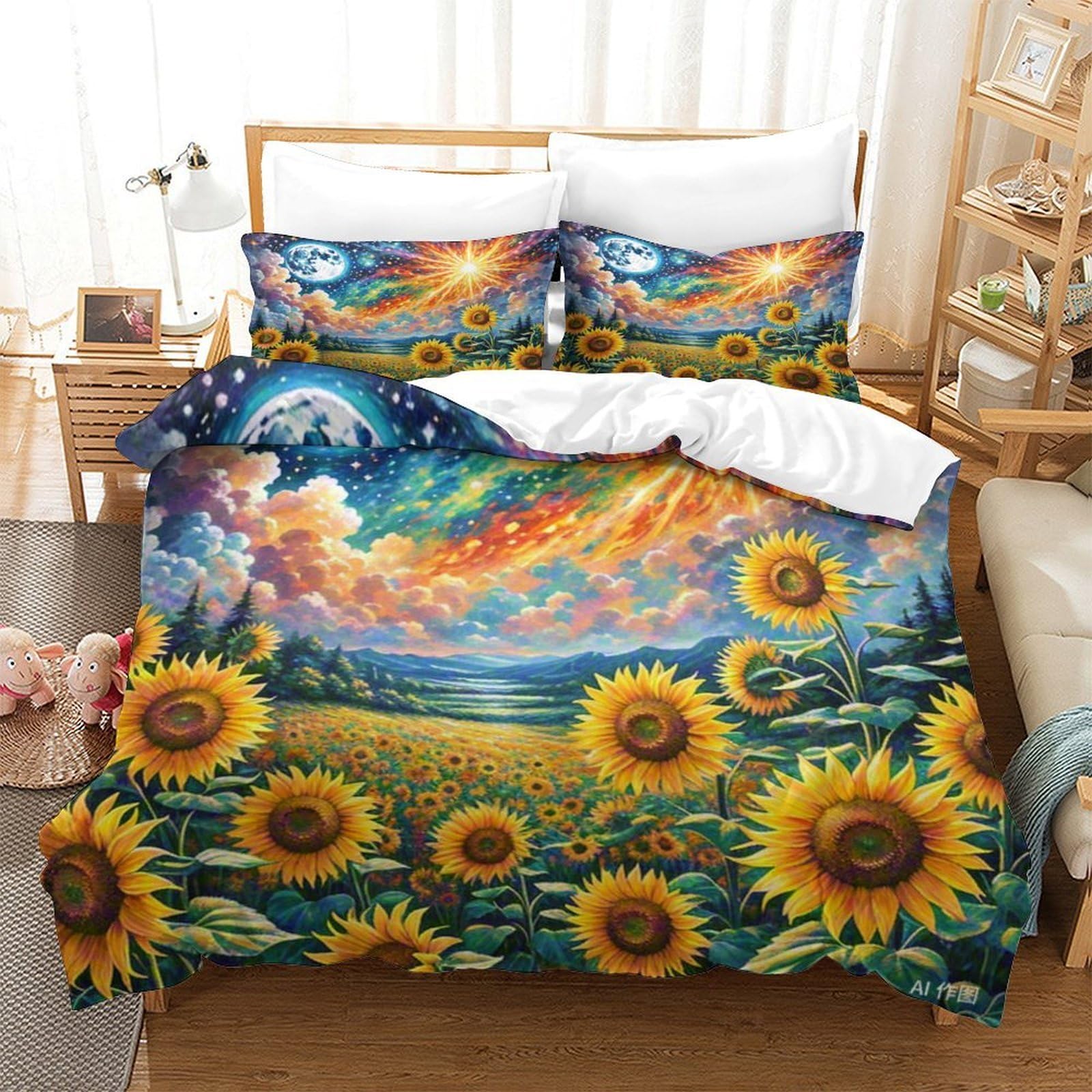 Linge de lit tournesol imprimé 3D pour une chambre d'adolescent lumineuse