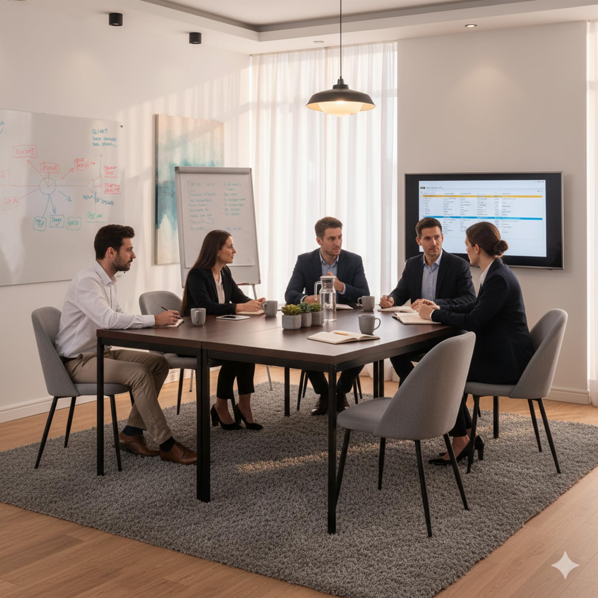HOMYLIN 150CM Rectangular Conference Table with Walunt Wood-Laminate Top and Metal Frame, Modern Office Meeting Desk for 4-6 People, Brown