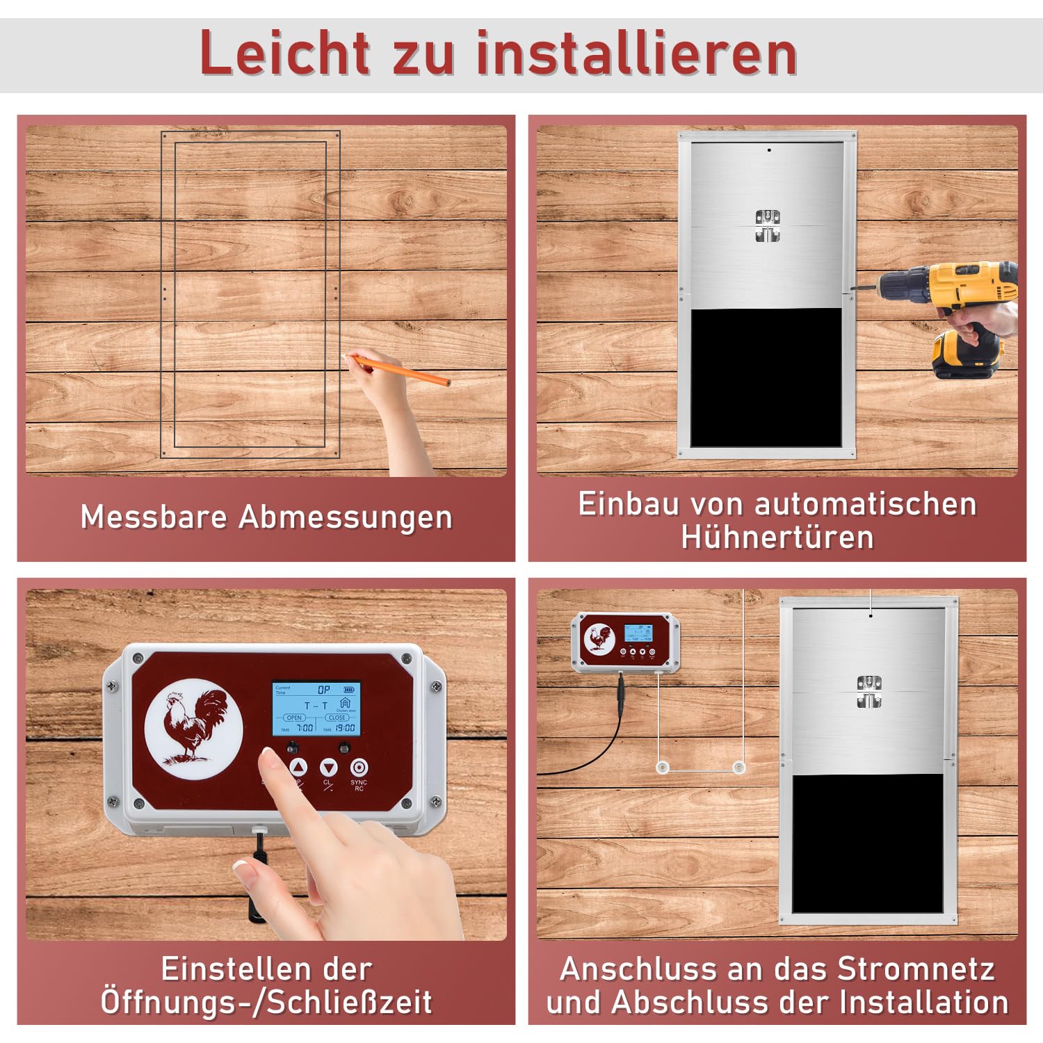 Batería automática de aluminio de 7,8 W con pantalla LCD, temporizador, sensor de luz, mando a distancia, protección contra pinzamientos, puerta automática para gallinero
