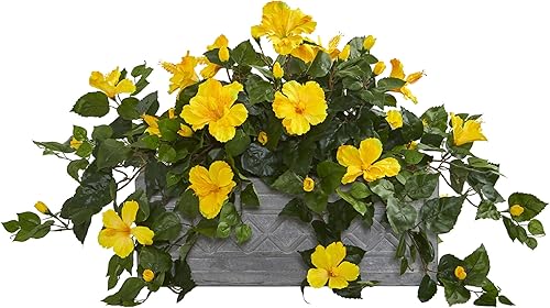 Nearly Natural Planta artificial de hibisco en maceta de piedra disponible en Yaxa Colombia