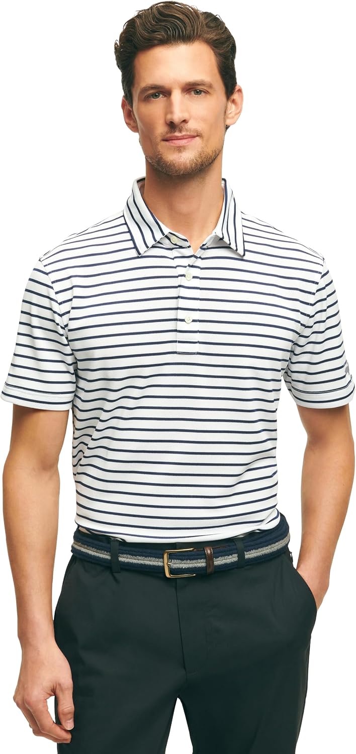Brooks Brothers Men's Performance Stretch Short Sleeve Stripe Golf Polo Shirt