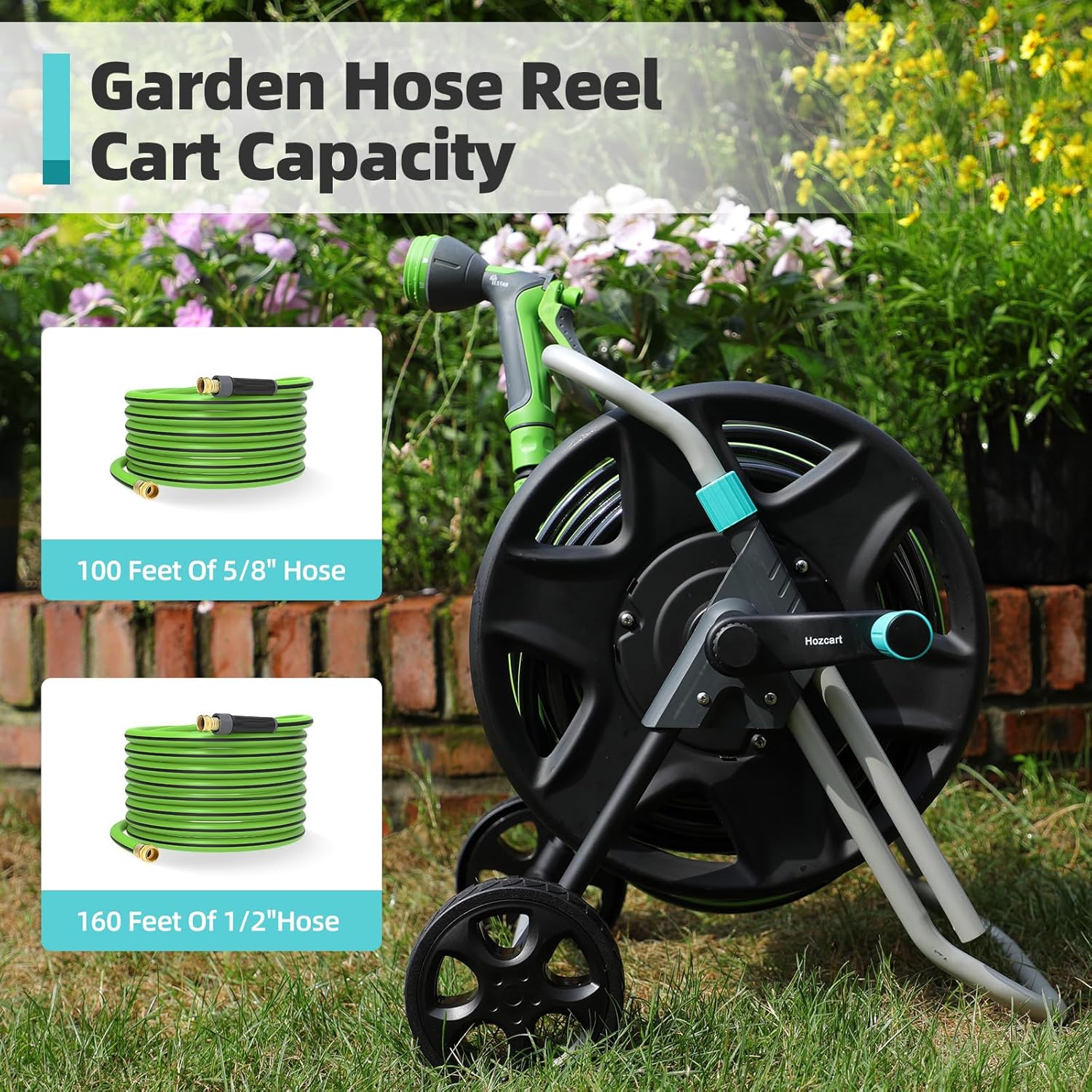 Garden Hose Reel Cart, Metal Heavy Duty Garden Hose Reel with Wheels,Portable Hose Carts Holds 50-120 feet,Hose Reel for Outdoor, Backyards, Gardens or Lawns