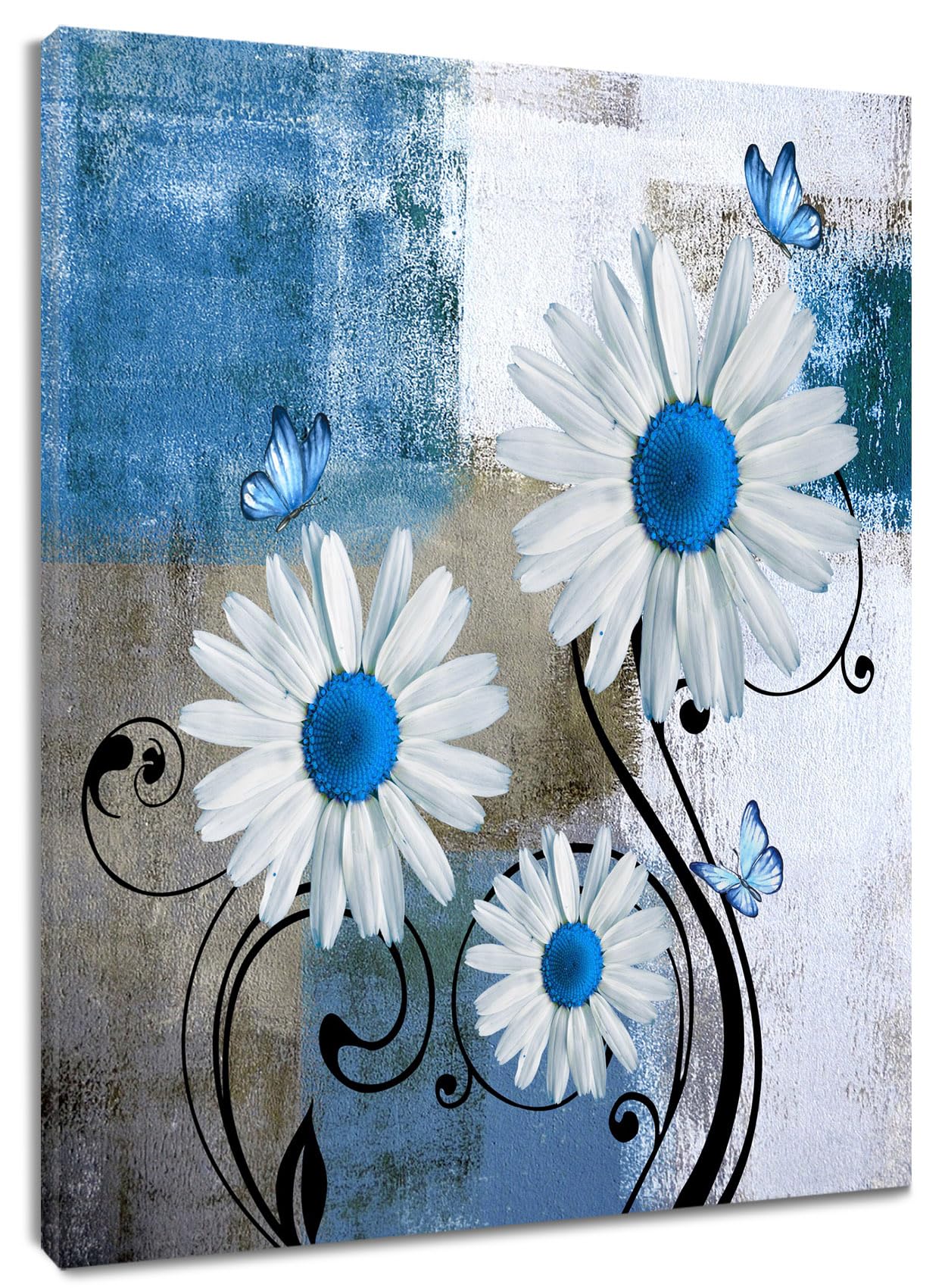 MEUNEAR Farmhouse Floral Canvas Wall Art Blue Daisy Flower and
