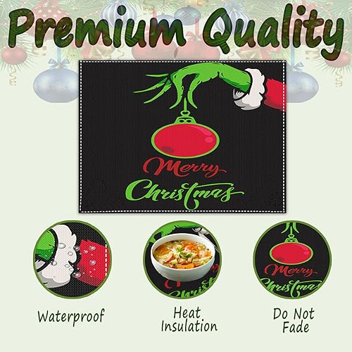 Miniatura 3 de Manteles individuales de lino con texto en inglés "Merry Christmas" para mesa de comedor, 16.5 x 12.5 pulgadas, juego de 4 manteles individuales de
