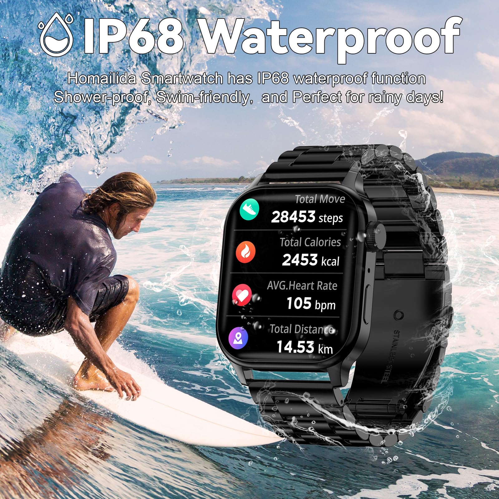 Smartwatch Uomo Donna con 2 Cinturini, 1.85" Orologio Digitale con Rispondi/Effettua Chiamate, 100+ Modalità Sportive Fitness Tracker con Monitoraggio del Sonno/Contapassi per IOS/Android