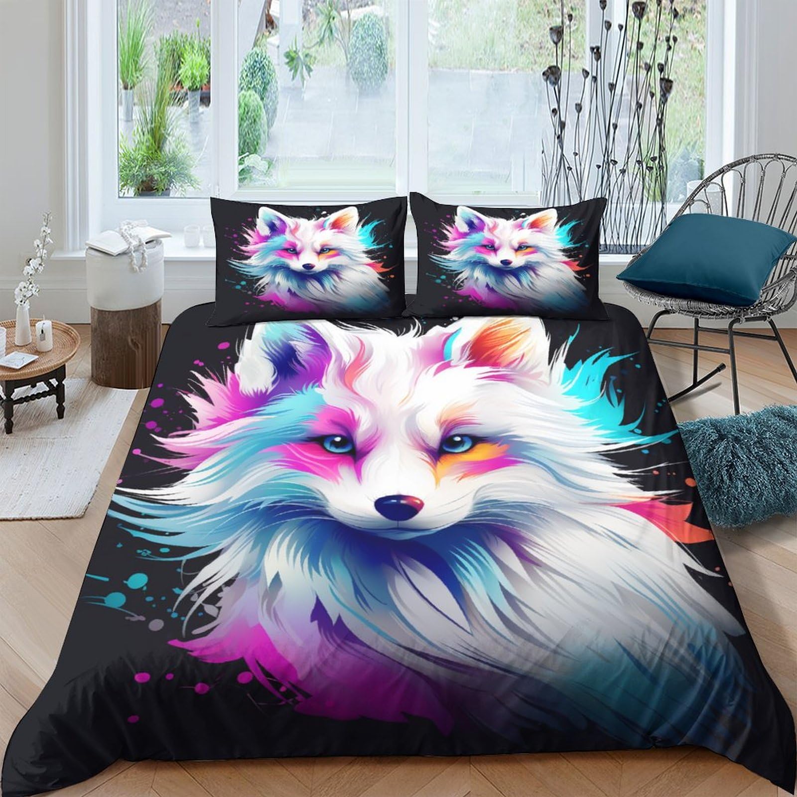 Housse de couette renard 200x200 anti-plis en microfibre hypoallergénique