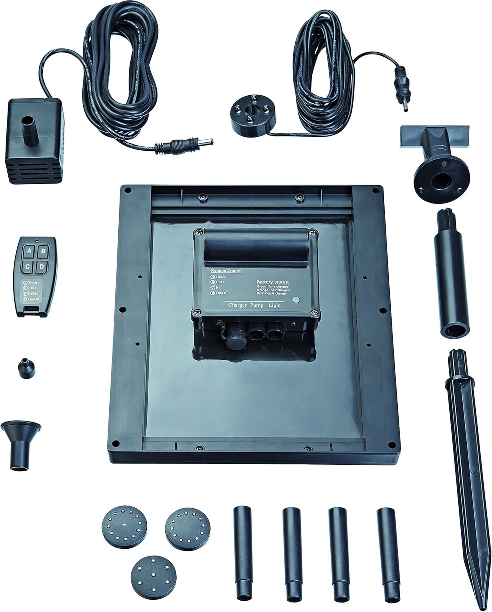 Pontec 43324 PondoSolar 250 Control - Solarwasserspielpumpe mit Akku und LED-Beleuchtung / Solarstromsystem für attraktive Fontänen, Black