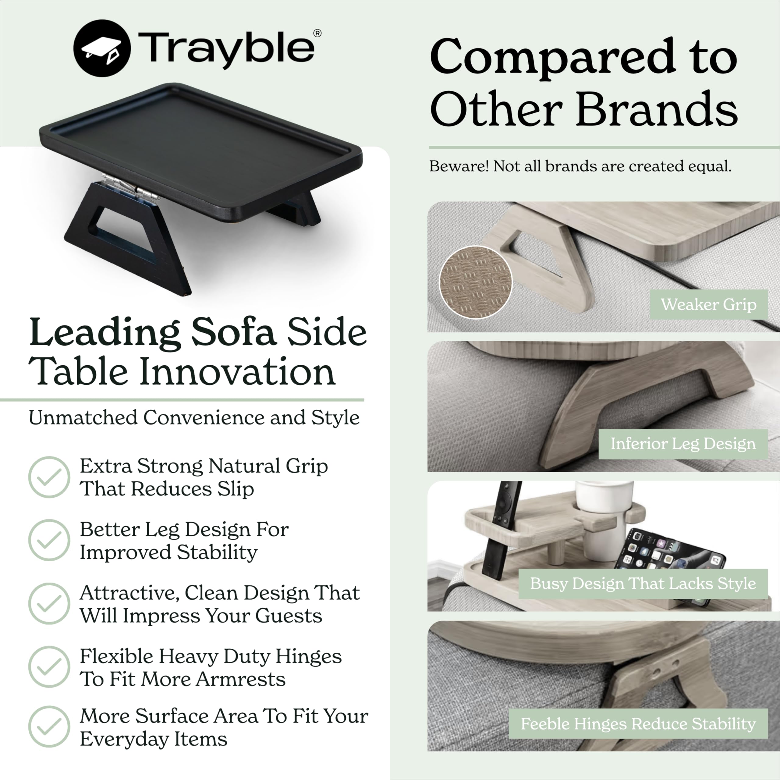 Amazon.com: Shamrock Home Bamboo Trayble Couch Arm Table, Clip On