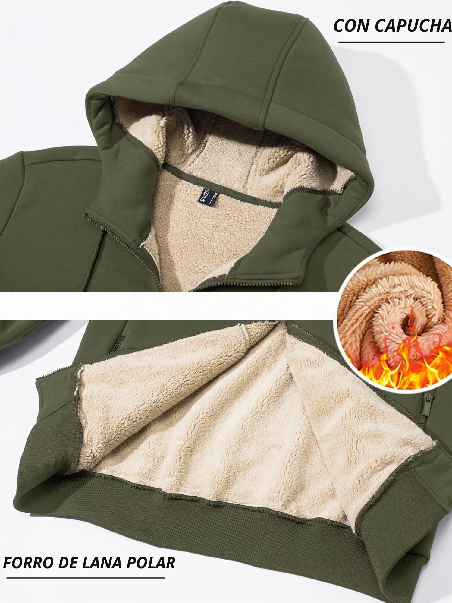 KEFITEVD Hombres Invierno Capucha Chaquetas Cremallera Capucha Sudadera Casuales Prueba Viento Capucha Sudaderas con Bolsillos