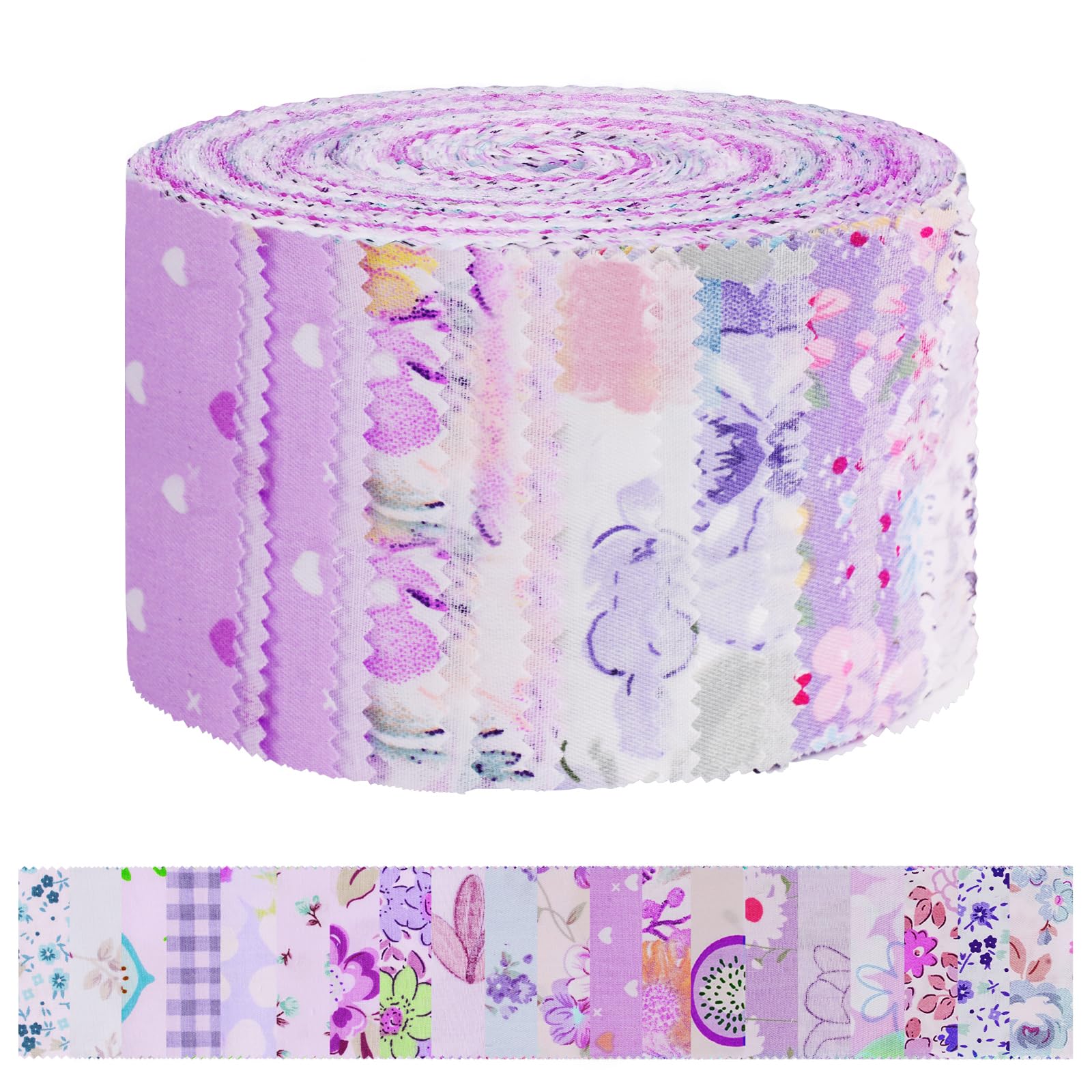AOOSA Jelly Roll Fabric Strips for Quilting, 40 Strip Cotton Quilting Fabric 2.5 x 44 Inch, Precut Strips with 20 Assorted Floral Prints, Fabric Jelly Rolls for Sewing, Blanket, DIY Crafts, Purple