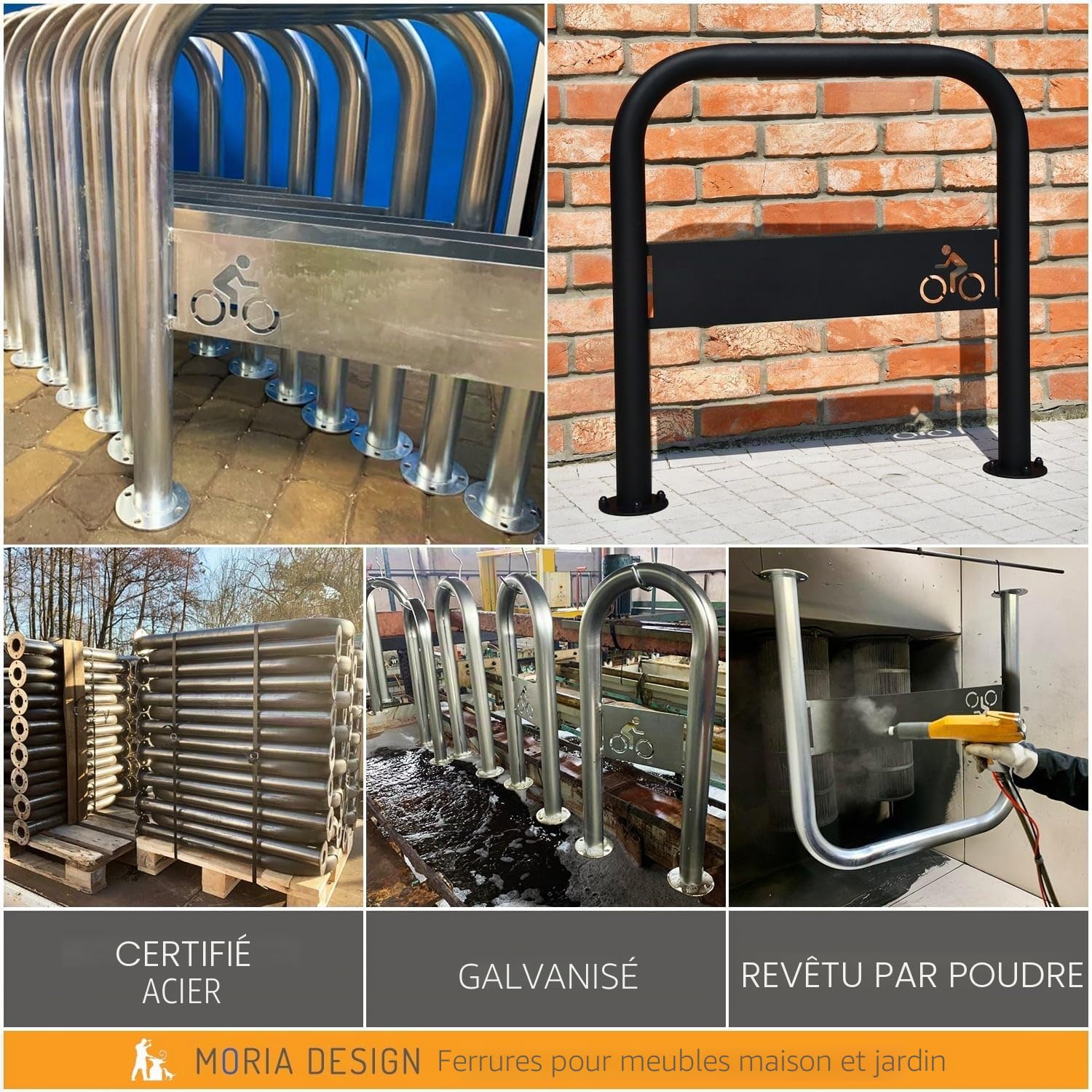 MORIA DESIGN Support au sol pour 2 vélos 80 x 36 cm - solide, VTT & E-Bike, poudré & galvanisé