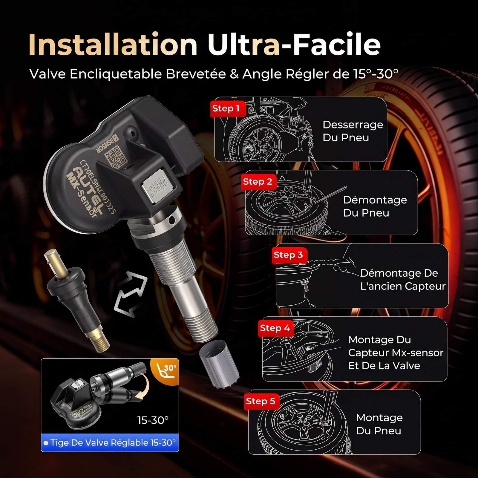Autel RDKS 2 en 1 MX-capteur à double fréquence, capteurs TPMS de niveau OE pour 99% des voitures, capteur de pneu 100% programmable, fonctionne avec TS408S TS501Pro TS508WF TS601 Outil TPMS (valve en